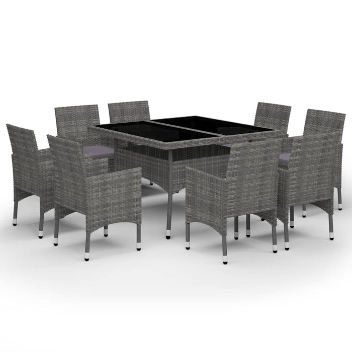 Set Mobili da Pranzo per Giardino 9pz Polyrattan e Vetro Grigio 3058339