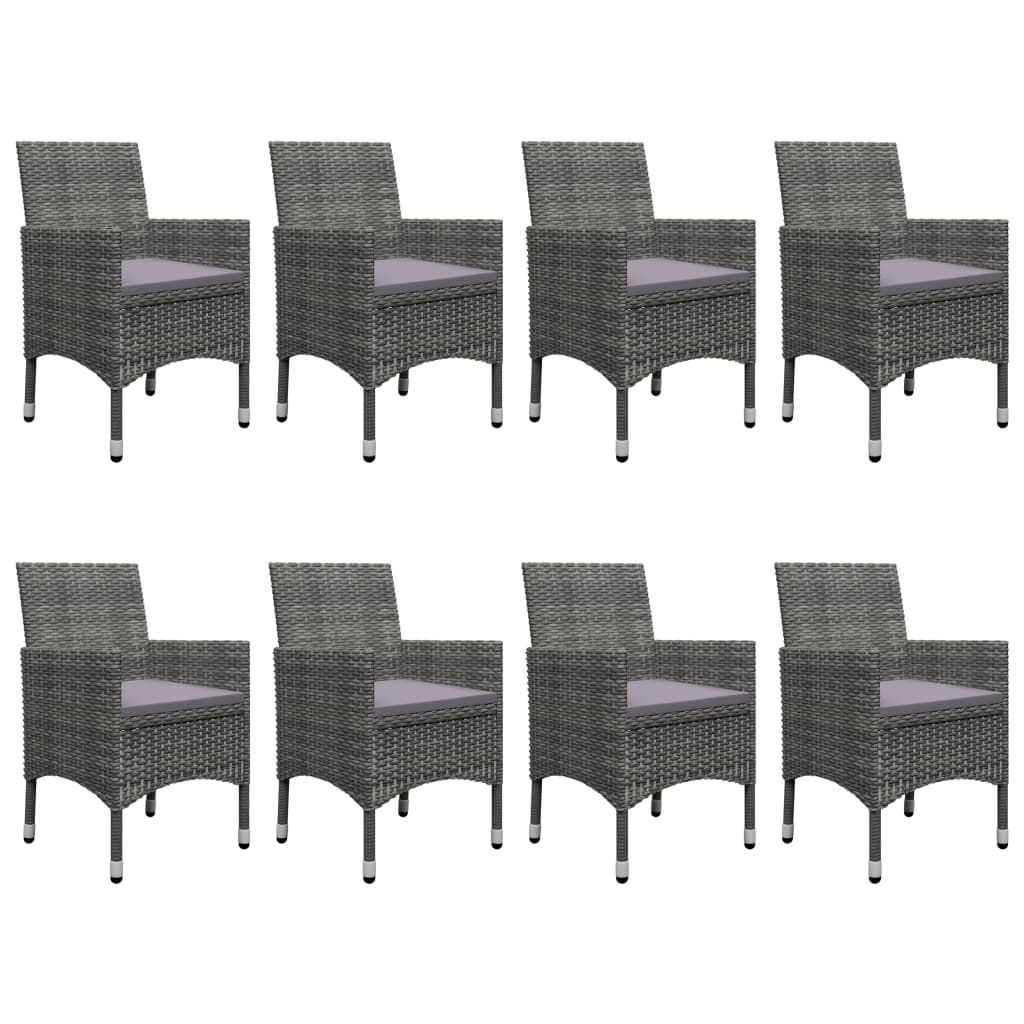 Set Mobili da Pranzo per Giardino 9pz Polyrattan e Vetro Grigio 3058339