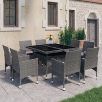 Set Mobili da Pranzo per Giardino 9pz Polyrattan e Vetro Grigio 3058339