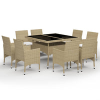 Set da Pranzo da Giardino 9 pz in Polyrattan e Vetro Beige 3058340