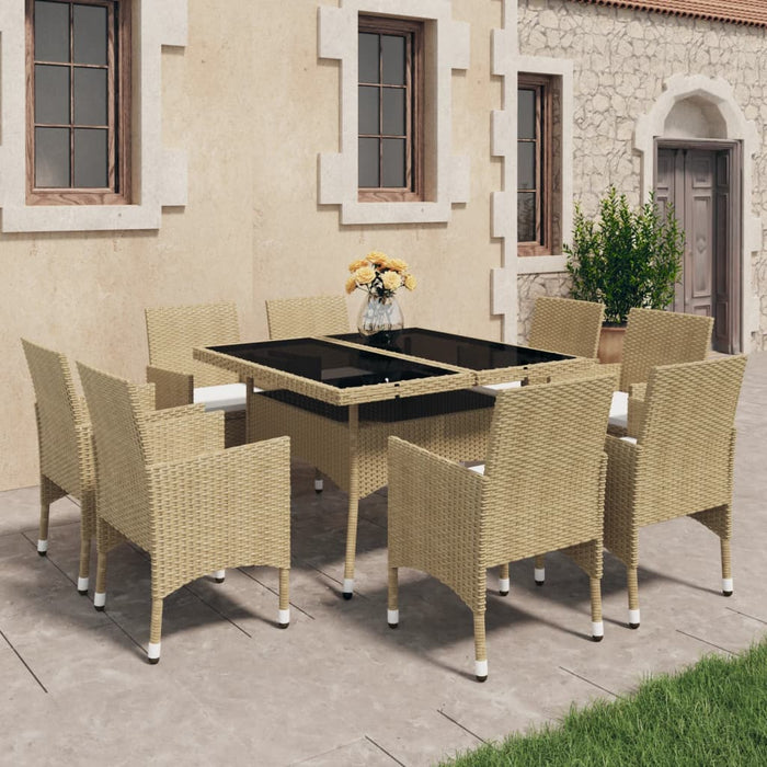 Set da Pranzo da Giardino 9 pz in Polyrattan e Vetro Beige  cod mxl 39129