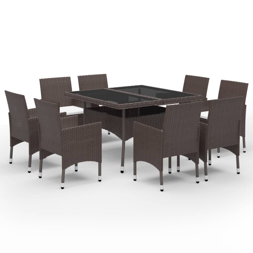 Set da Pranzo da Giardino 9 pz in Polyrattan e Vetro Marrone  cod mxl 40728