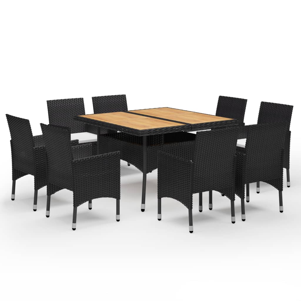 Set da Pranzo da Giardino 9 pz in Polyrattan e Acacia Nero  cod mxl 37910