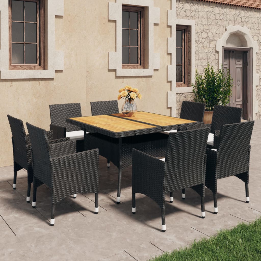 Set da Pranzo da Giardino 9 pz in Polyrattan e Acacia Nero 3058342