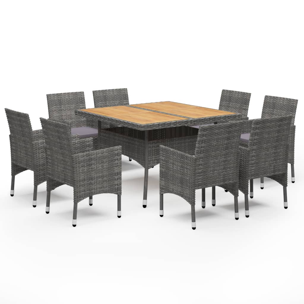 Set Mobili da Pranzo da Giardino 9 pz Polyrattan Acacia Grigio 3058343