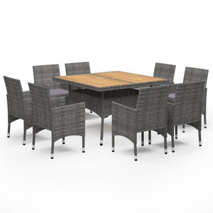 Set Mobili da Pranzo da Giardino 9 pz Polyrattan Acacia Grigio 3058343