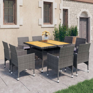 Set Mobili da Pranzo da Giardino 9 pz Polyrattan Acacia Grigio 3058343