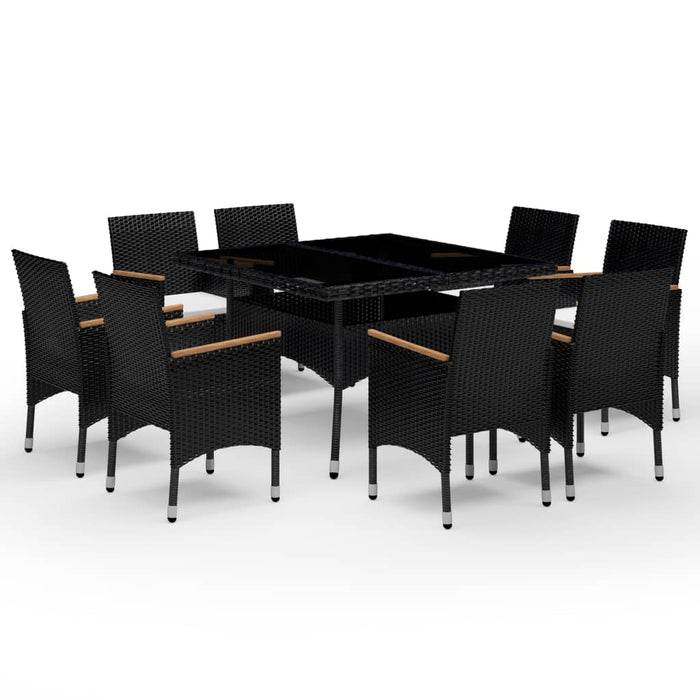 Set da Pranzo da Giardino 9 pz in Polyrattan e Acacia Nero 3058344