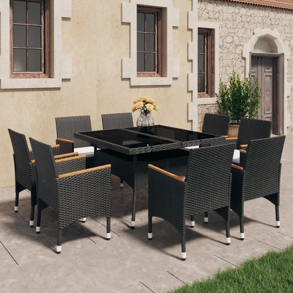 Set da Pranzo da Giardino 9 pz in Polyrattan e Acacia Nero  cod mxl 37915