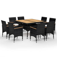 Set da Pranzo da Giardino 9 pz in Polyrattan e Acacia Nero  cod mxl 37916