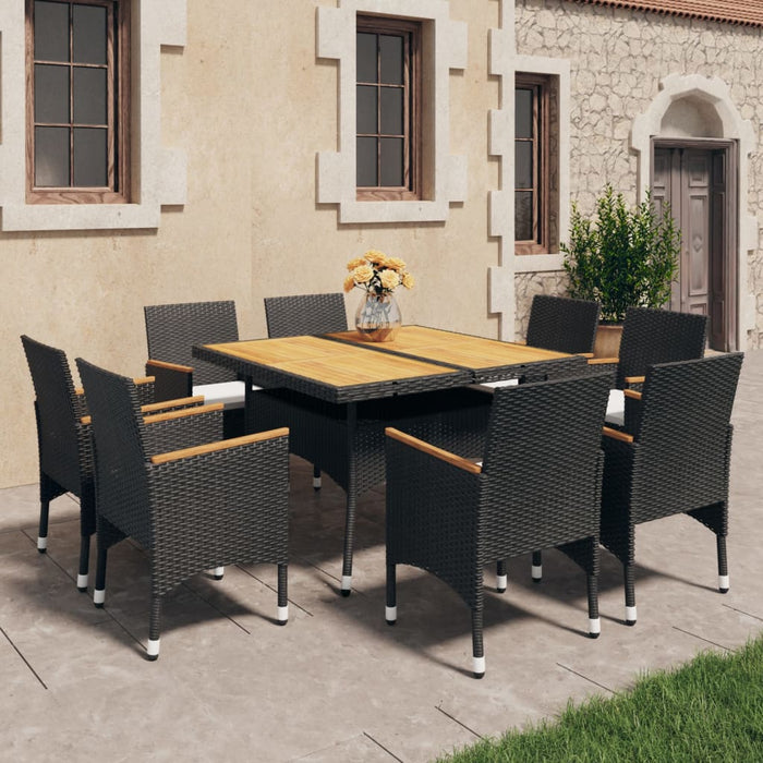 Set da Pranzo da Giardino 9 pz in Polyrattan e Acacia Nero  cod mxl 37916