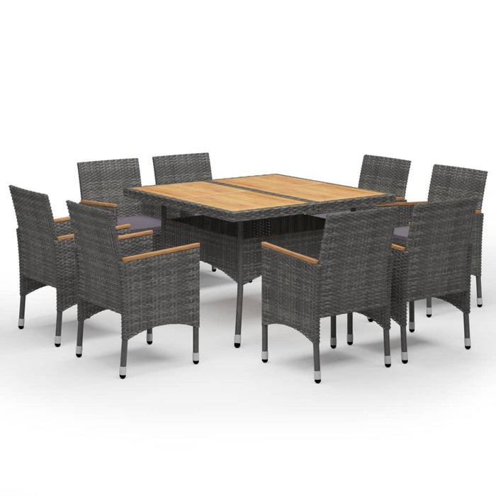 Set Mobili da Pranzo da Giardino 9 pz Polyrattan Acacia Grigio  cod mxl 37912