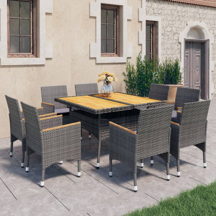 Set Mobili da Pranzo da Giardino 9 pz Polyrattan Acacia Grigio  cod mxl 37912