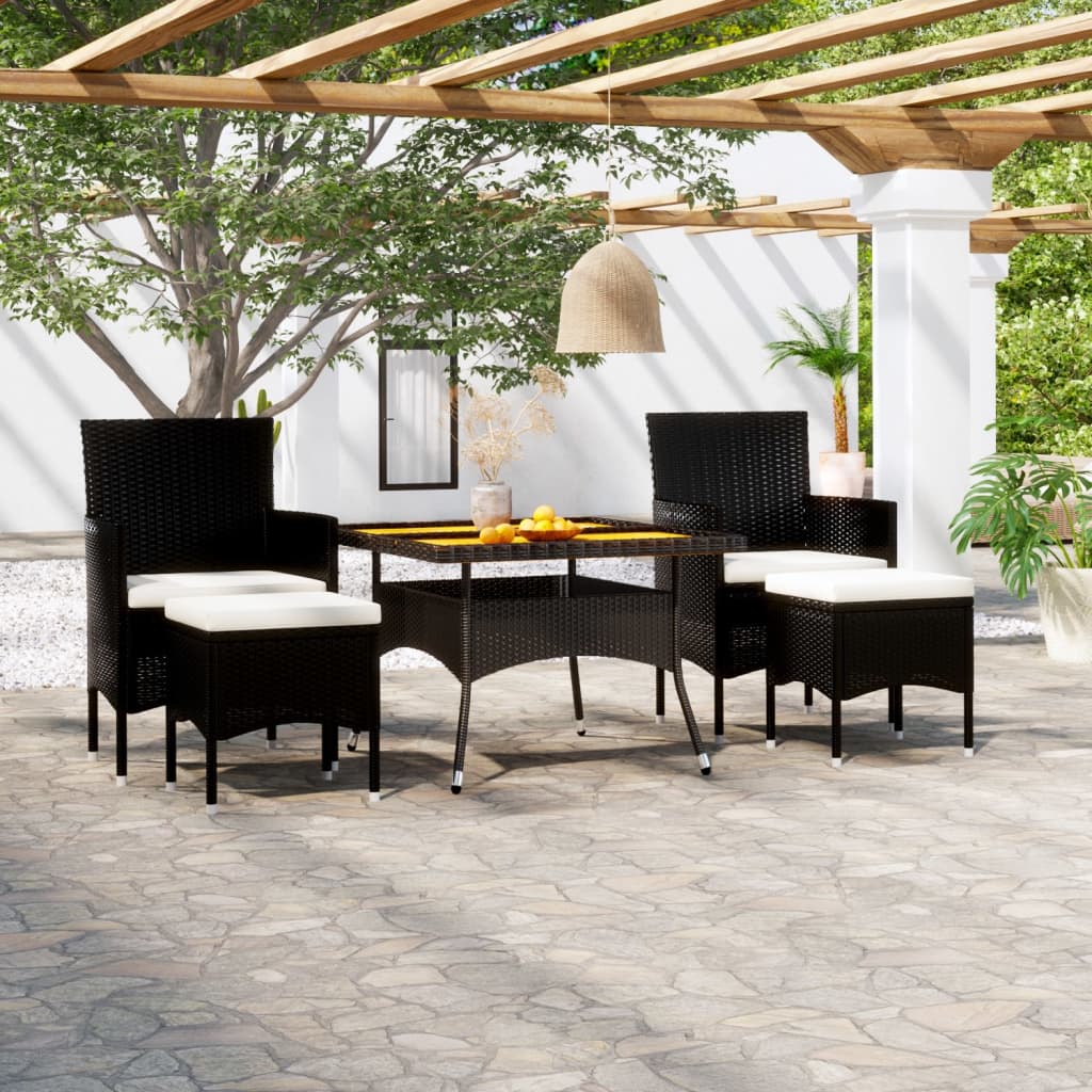 Set Pranzo da Giardino 5pz Polyrattan e Massello di Acacia Nero cod mxl 71378