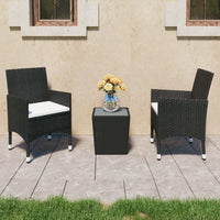 Set da Bistrot per Giardino 3 pz in Polyrattan e Vetro Nero 3058358