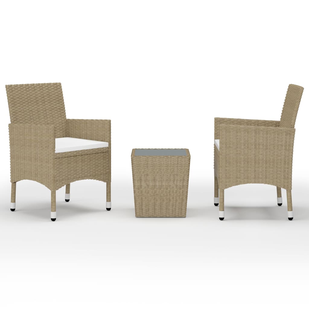 Set Bistrot da Giardino 3 pz Polyrattan e Vetro Temperato Beige cod mxl 40013