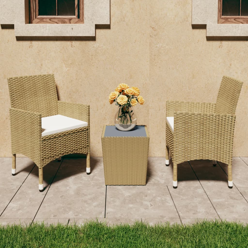 Set Bistrot da Giardino 3 pz Polyrattan e Vetro Temperato Beige cod mxl 40013