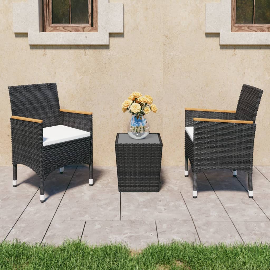 Set da Bistrot per Giardino 3 pz in Polyrattan e Vetro Nero cod mxl 42794