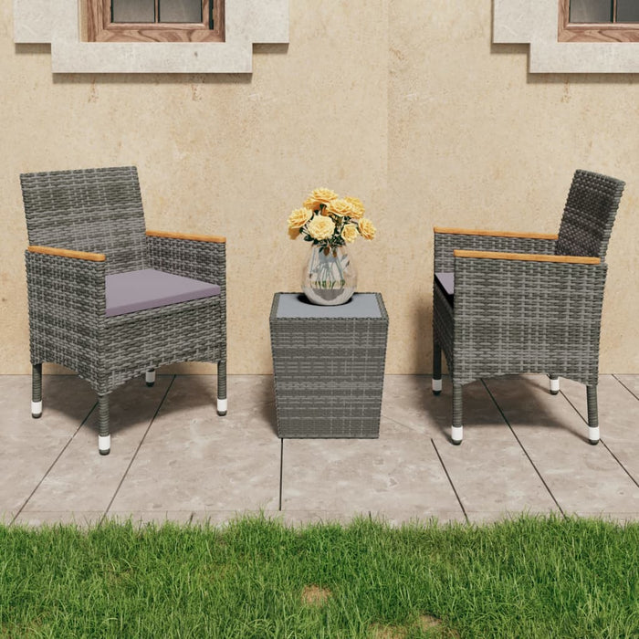 Set Bistrot Giardino 3 pz Polyrattan e Vetro Temperato Grigio cod mxl 37917