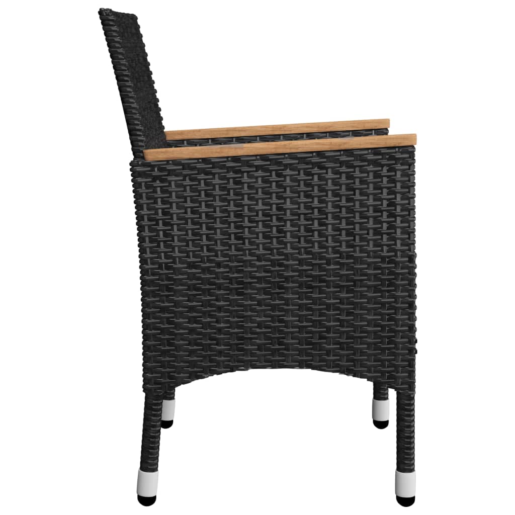 Set da Bistrot per Giardino 3 pz in Polyrattan e Acacia Nero cod mxl 41738