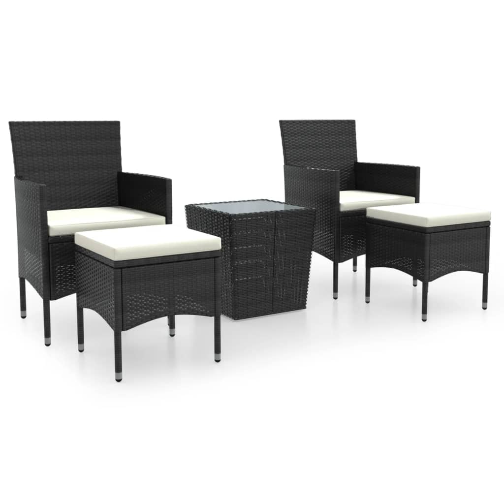 Set da Bistrot per Giardino 5pz Polyrattan Vetro Temperato Nero 3058368