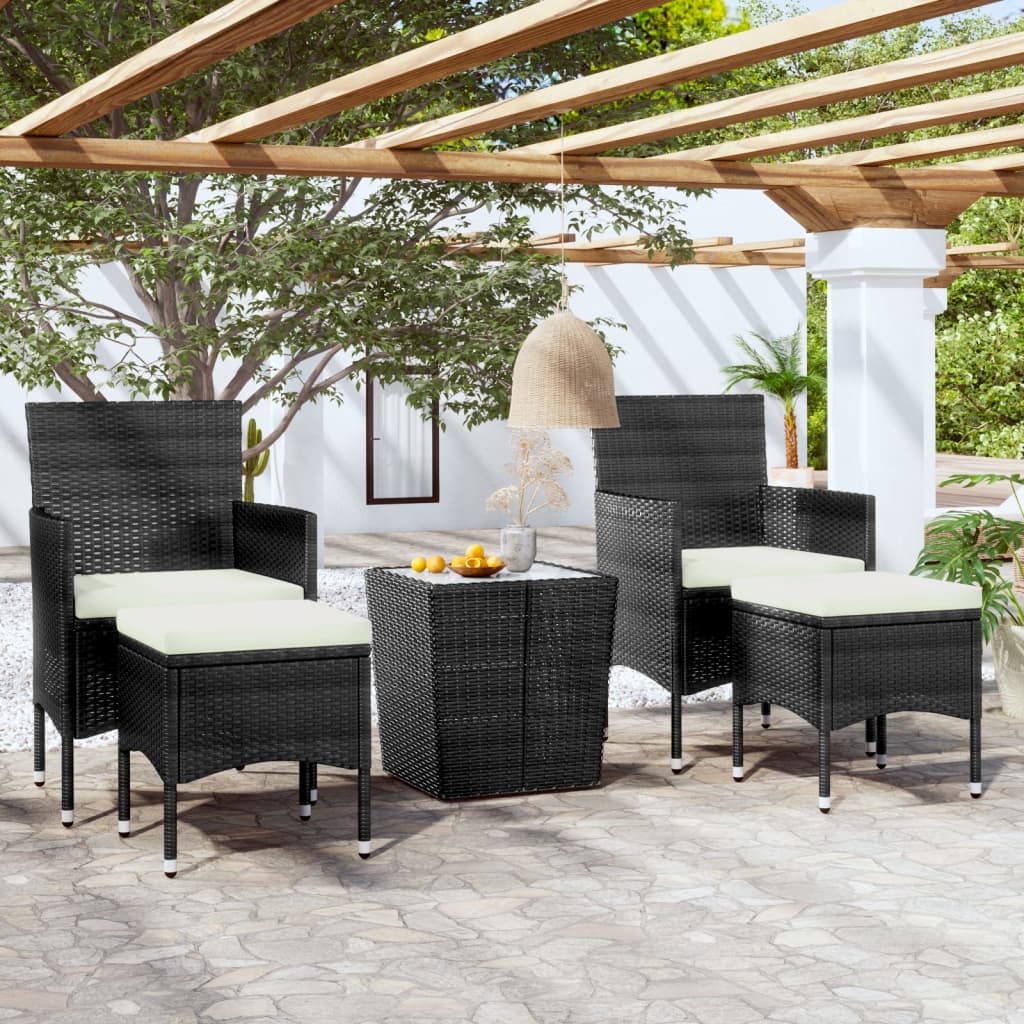 Set da Bistrot per Giardino 5pz Polyrattan Vetro Temperato Nero 3058368