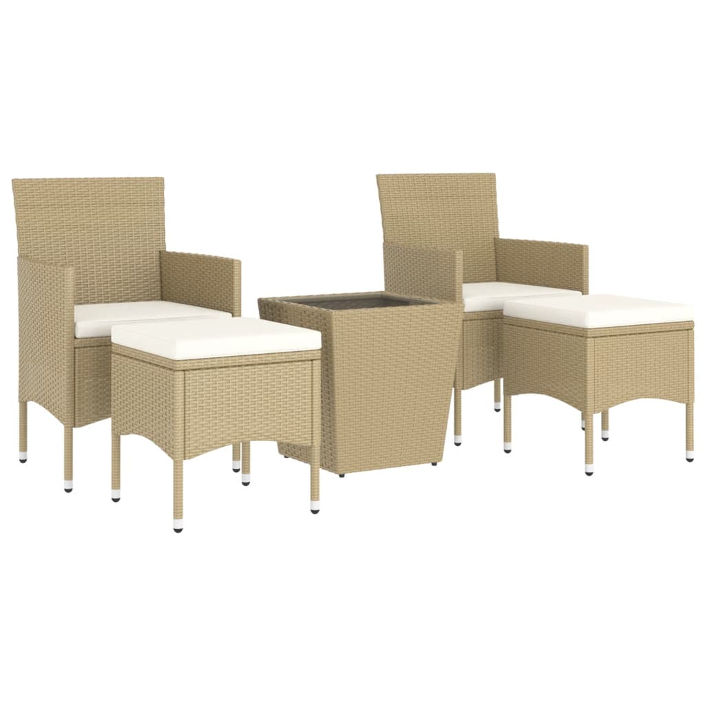 Set Bistrot da Giardino 5 pz Polyrattan e Vetro Temperato Beigecod mxl 117378