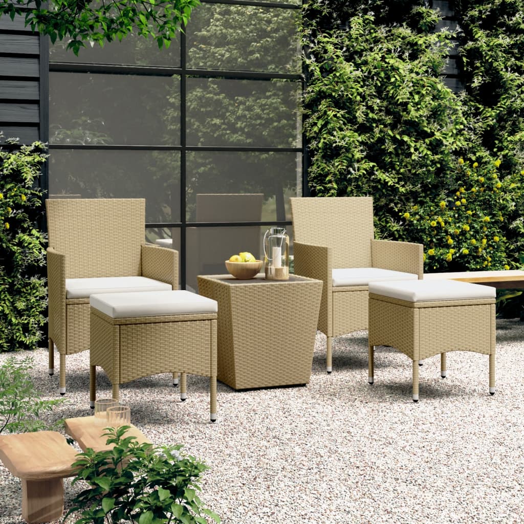 Set Bistrot da Giardino 5 pz Polyrattan e Vetro Temperato Beigecod mxl 117378