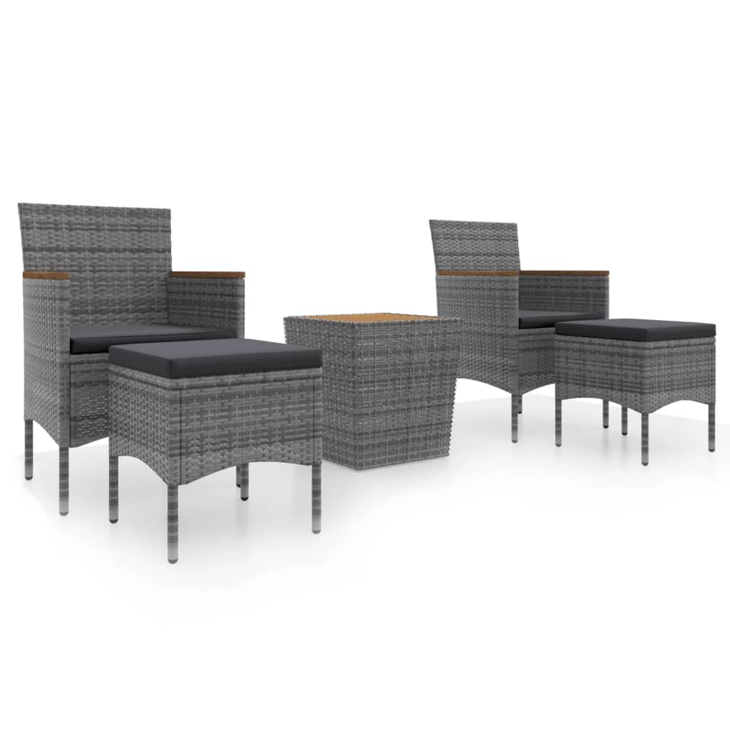 Set Bistrot Giardino 5 pz Polyrattan e Massello Acacia Grigio 3058377