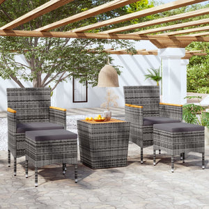 Set Bistrot Giardino 5 pz Polyrattan e Massello Acacia Grigio 3058377