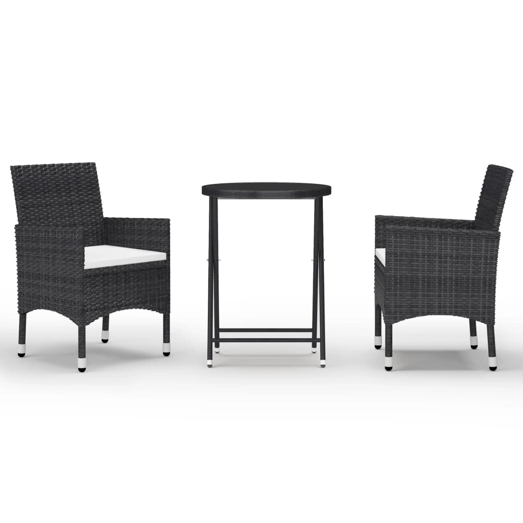 Set da Bistrot per Giardino 3 pz in Polyrattan e Vetro Nero 3058378