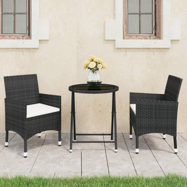 Set da Bistrot per Giardino 3 pz in Polyrattan e Vetro Nero cod mxl 37918