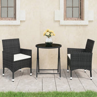 Set da Bistrot per Giardino 3 pz in Polyrattan e Vetro Nero 3058378