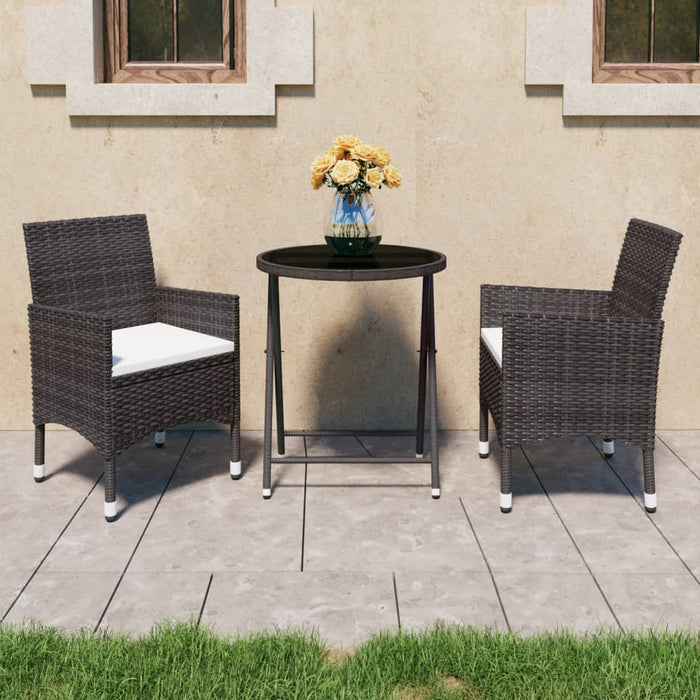 Set Bistrot Giardino 3 pz Polyrattan e Vetro Temperato Marrone cod mxl 37925