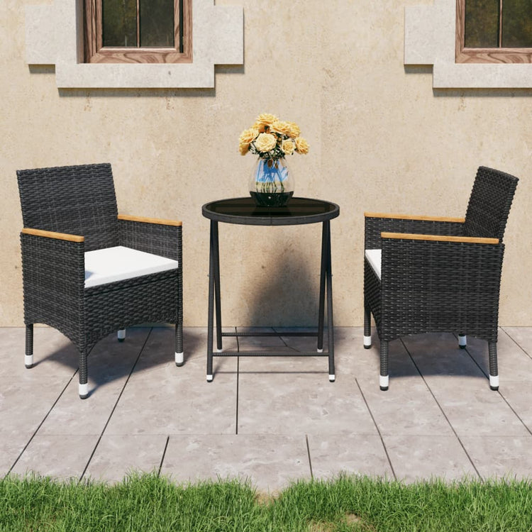 Set da Bistrot per Giardino 3 pz in Polyrattan e Vetro Nero cod mxl 37921