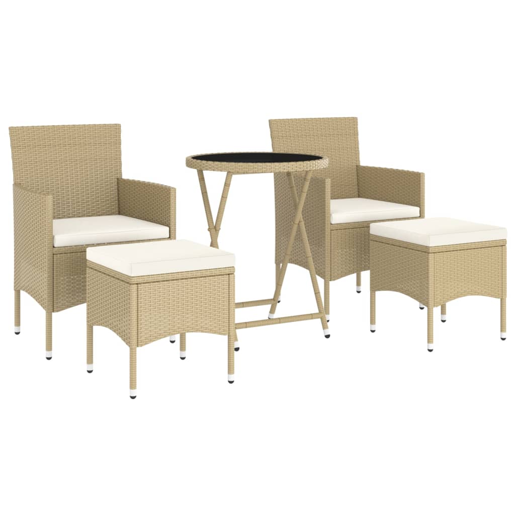 Set Bistrot da Giardino 5 pz Polyrattan e Vetro Temperato Beige 3058390