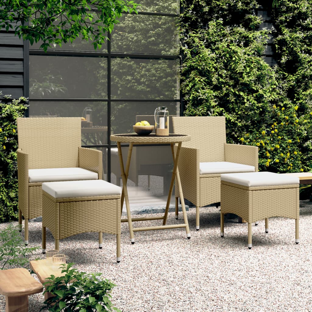 Set Bistrot da Giardino 5 pz Polyrattan e Vetro Temperato Beige 3058390