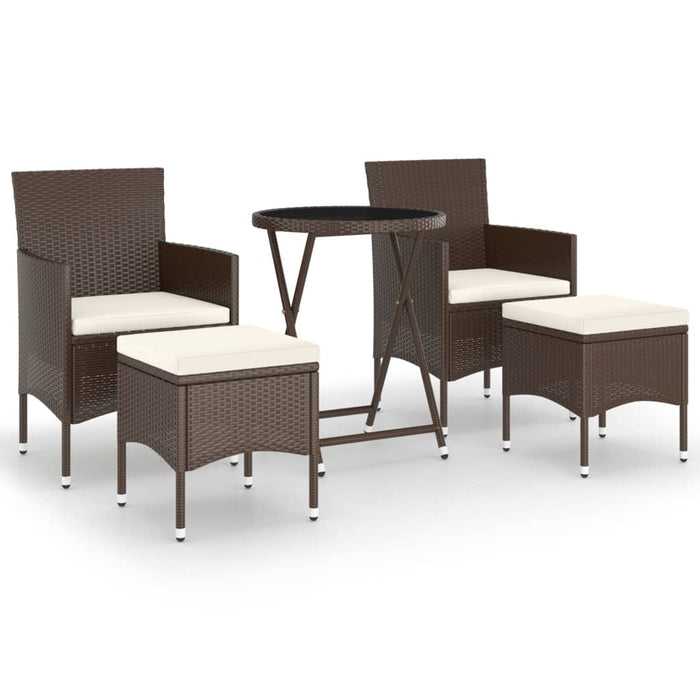 Set Bistrot Giardino 5 pz Polyrattan e Vetro Temperato Marrone 3058391