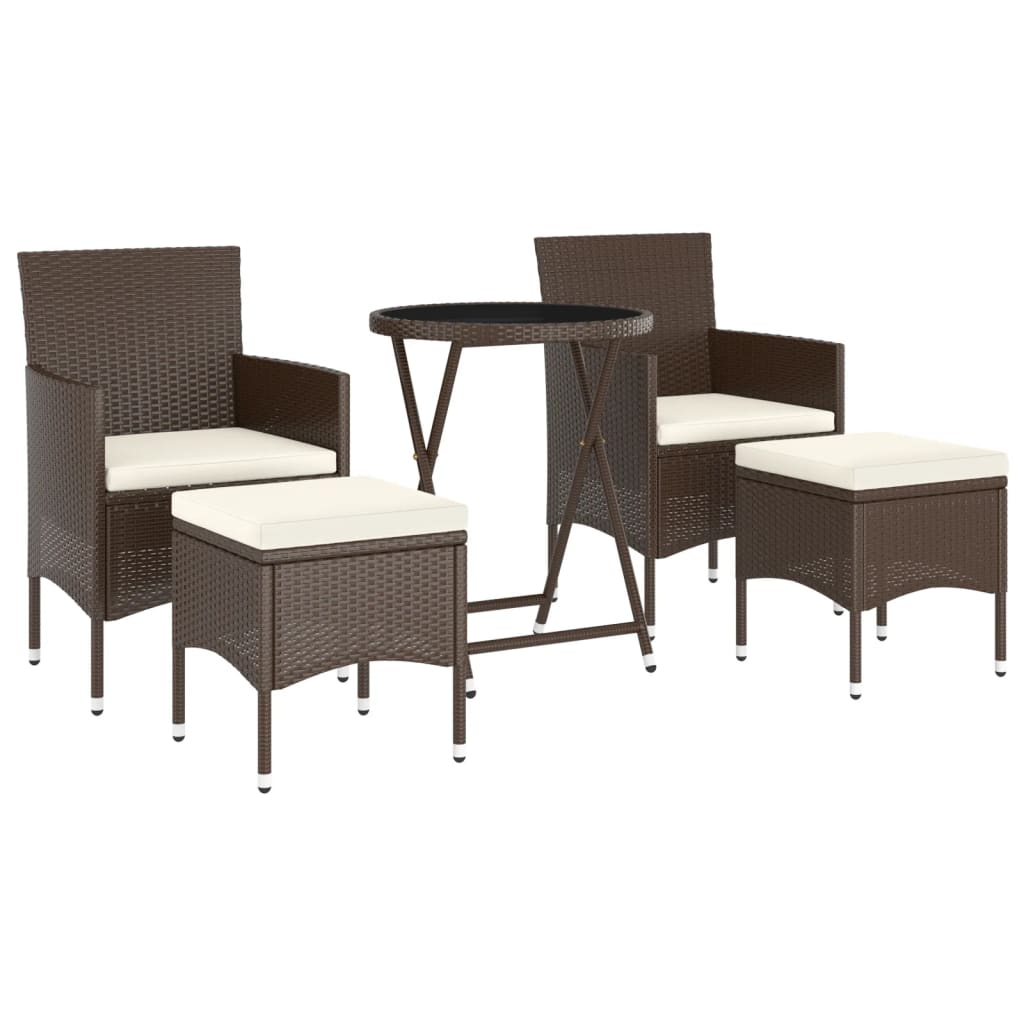 Set Bistrot Giardino 5 pz Polyrattan e Vetro Temperato Marronecod mxl 117381