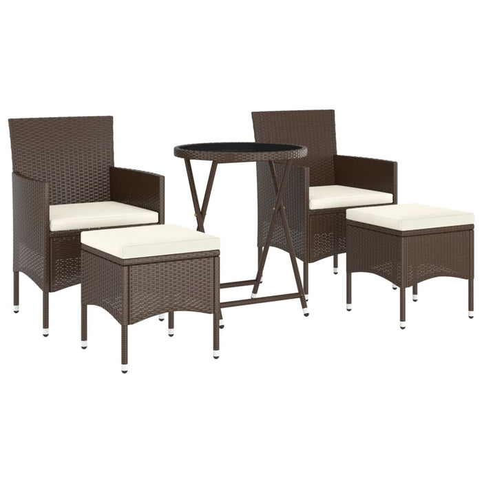 Set Bistrot Giardino 5 pz Polyrattan e Vetro Temperato Marrone 3058391