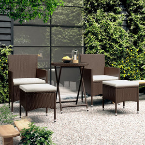 Set Bistrot Giardino 5 pz Polyrattan e Vetro Temperato Marrone 3058391