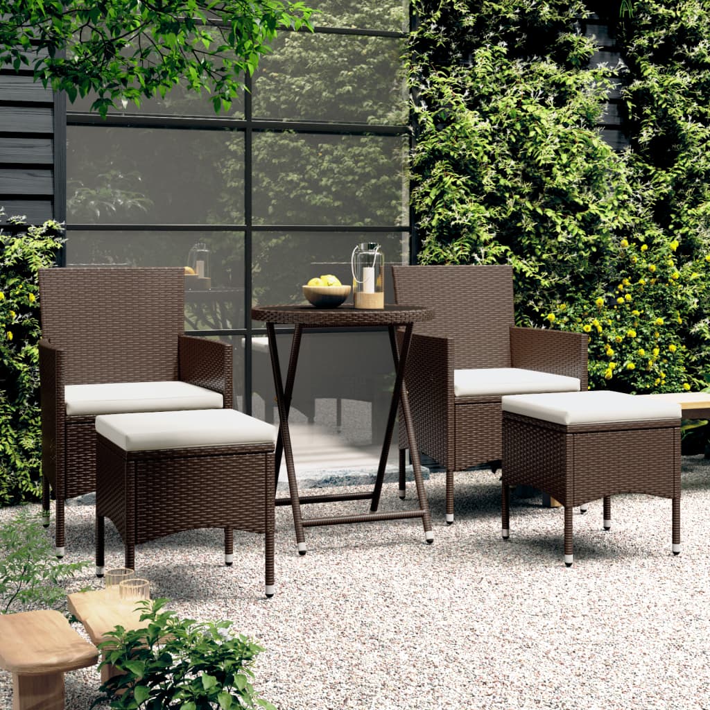 Set Bistrot Giardino 5 pz Polyrattan e Vetro Temperato Marronecod mxl 117381