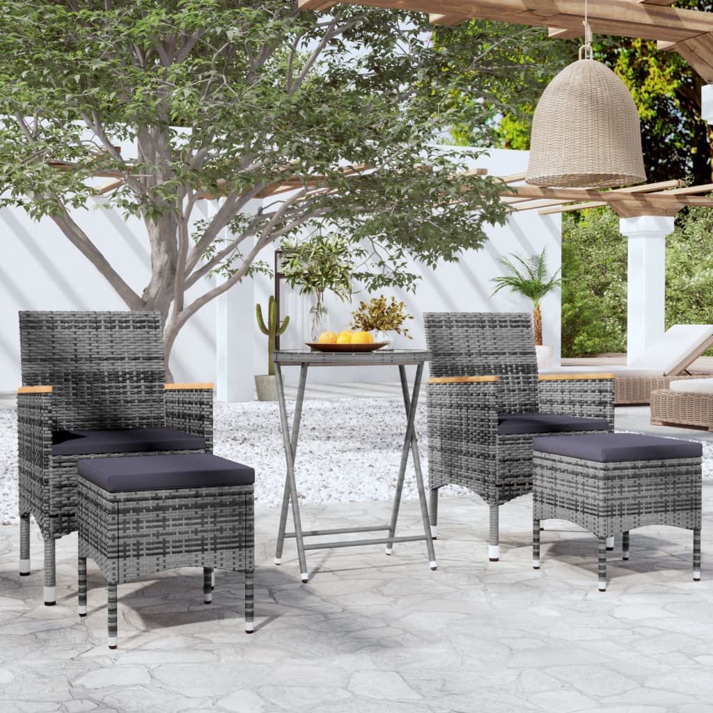 Set Bistrot da Giardino 5pz Polyrattan e Vetro Temperato Grigio  cod mxl 71402