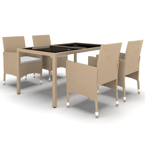 Set da Pranzo Giardino 5 pz Polyrattan e Vetro Temperato Beige