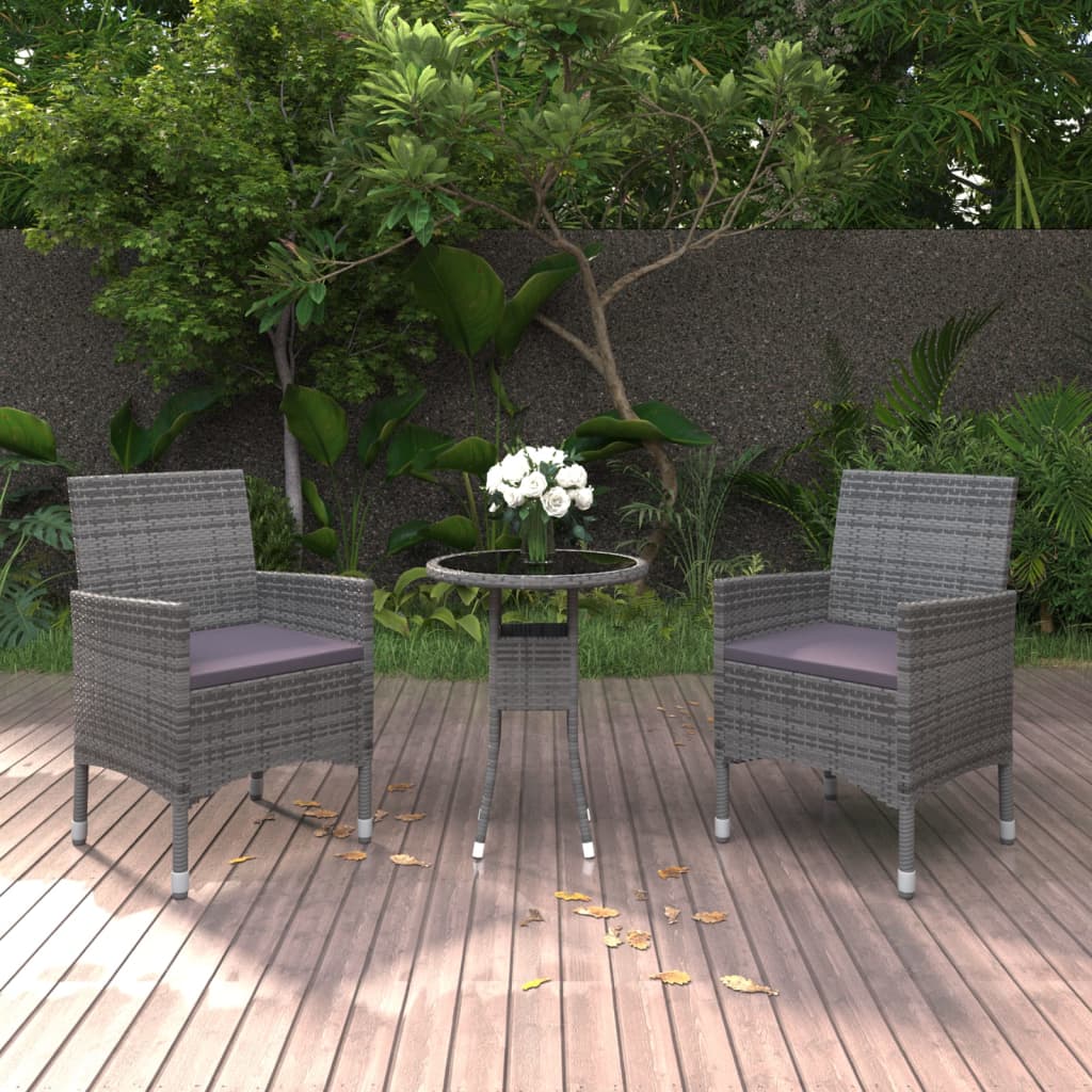 Set da Pranzo per Giardino 3 pz in Polyrattan Grigio cod mxl 37931