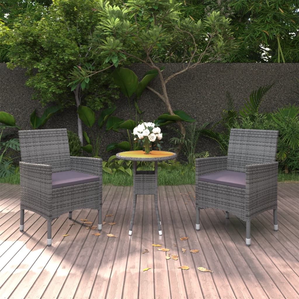 Set da Pranzo per Giardino 3 pz in Polyrattan Grigio cod mxl 41756