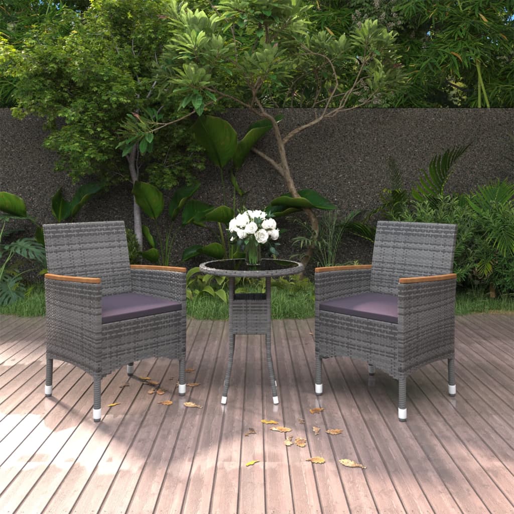 Set da Pranzo per Giardino 3 pz in Polyrattan Grigio 3058465