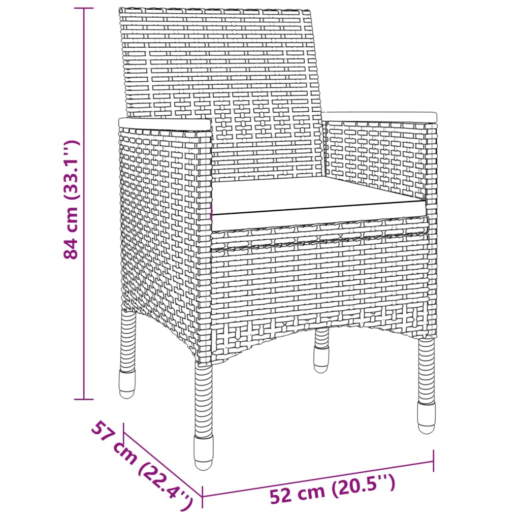 Set da Pranzo per Giardino 3 pz in Polyrattan Nero 3058466