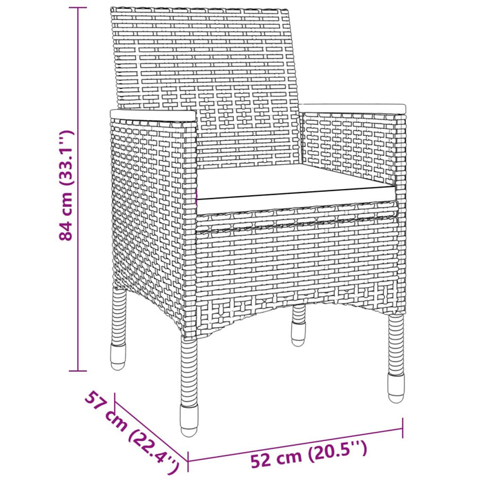 Set da Pranzo per Giardino 3 pz in Polyrattan Nero 3058466