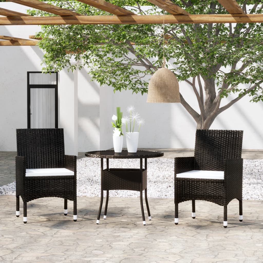 Set da Pranzo per Giardino 3 pz in Polyrattan Nero cod mxl 37933